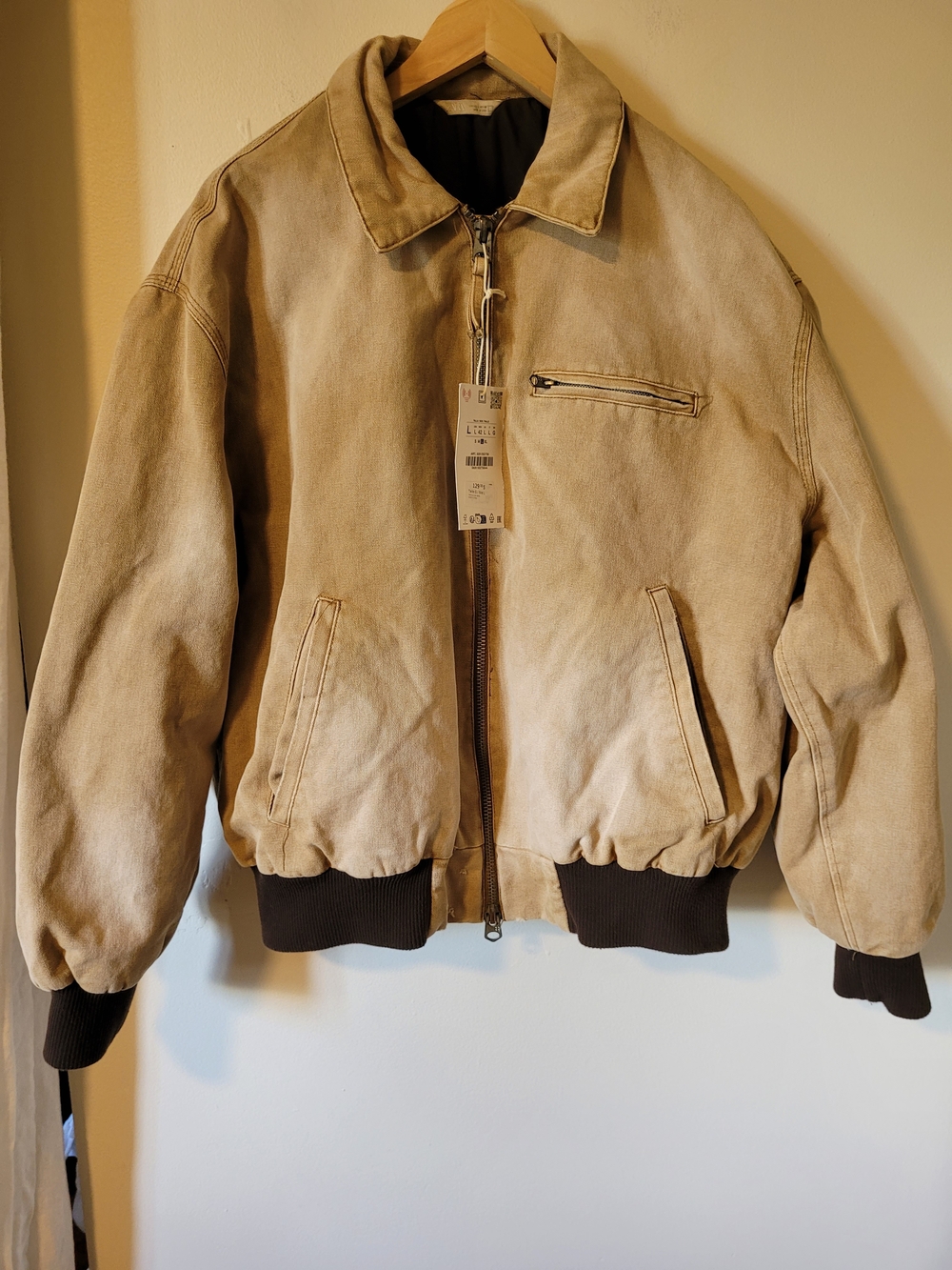 Men's zara Desert Tan Bomber Jacket with Ribbed Hem